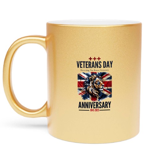 Patriotic British Veterans Lion Tribute Metallic Mugs
