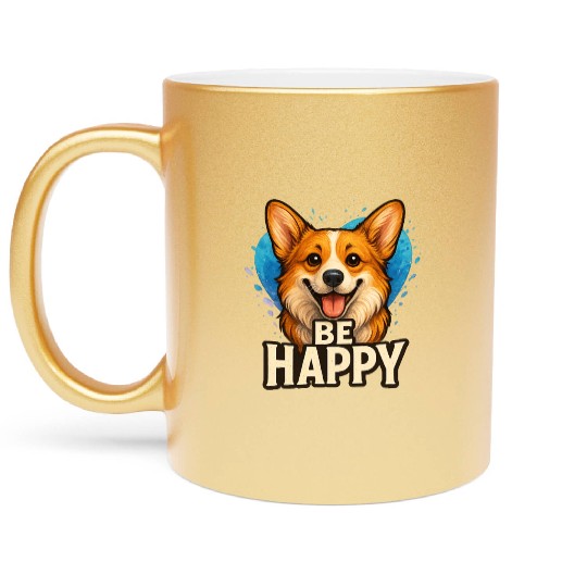 Happy Corgi with Colorful Heart- Dog lover design Metallic Mugs