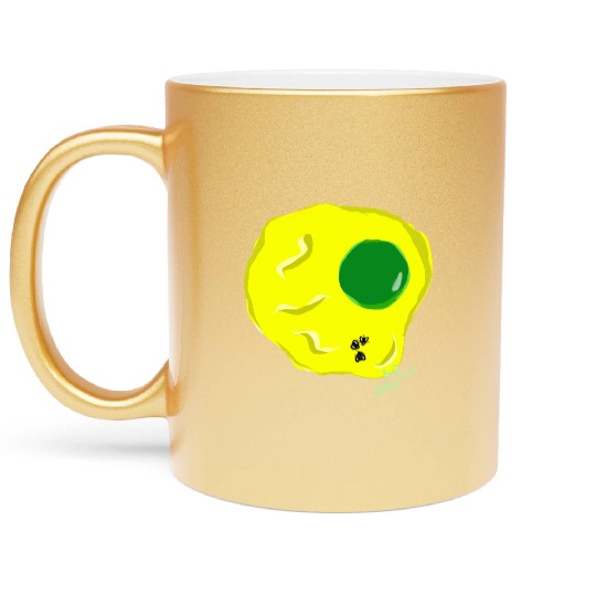 Yellow and green fried egg and flies Metallic Mugs