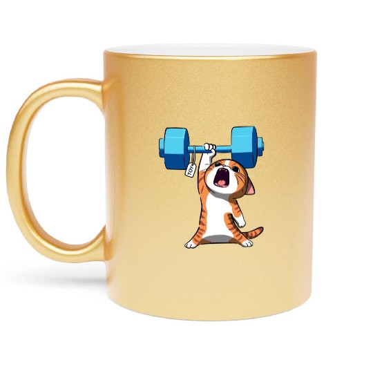 Workout Strength! Tiny Warrior Cat Huge Muscles. Metallic Mugs