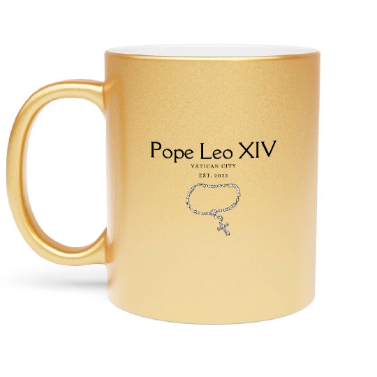 Pope Leo XIV Vatican City Est. 2025 – Rosary Faith Metallic Mugs
