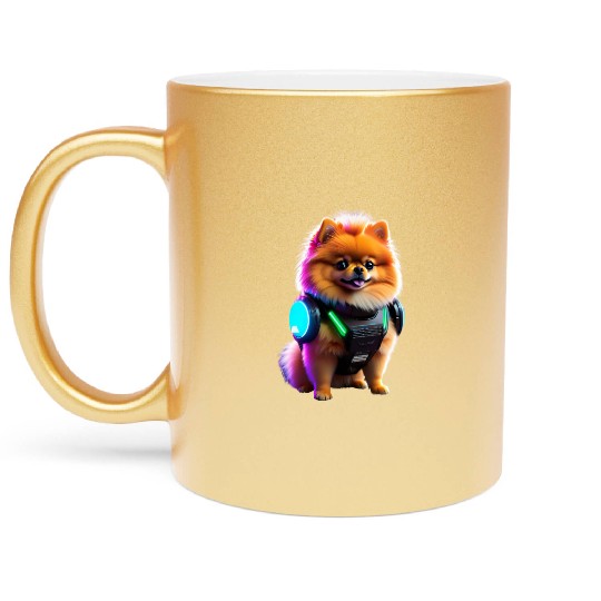 Cyber Pomeranian: Explorer of the Future Metallic Mugs