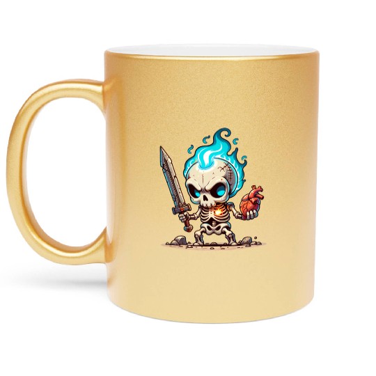 Flaming Skull Warrior – Heart of Fire Skeleton Metallic Mugs