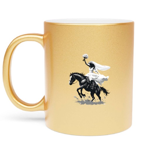 Western Cowgirl Bride on Bucking Horse – Grayscale Metallic Mugs