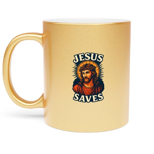 Jesus Saves Metallic Mugs Design | Bold Semi-Realistic