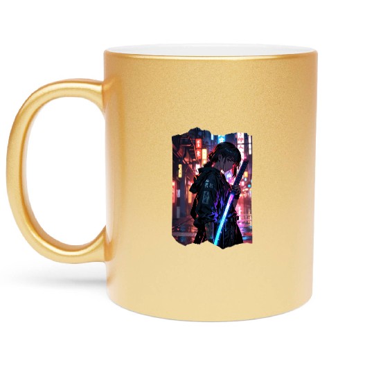 Cyberpunk Samurai Girl Metallic Mugs