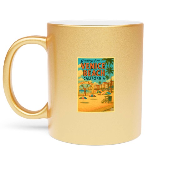 Venice Beach Vintage Postcard Metallic Mugs