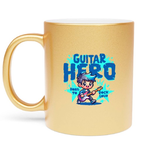 Guitar Hero Kid – Cute Rock Star Cartoon Metallic Mugs | Bor