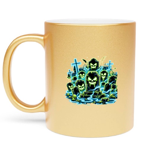 Neon Tomb Uprising – Glowing Graveyard Ghouls Metallic Mugs