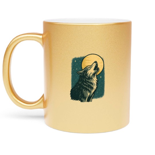 Lone wolf howl at the moon Metallic Mugs