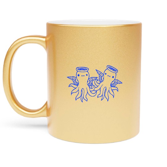 2 octopus angel team two friends wings halo flying Metallic Mugs