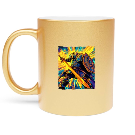 Epic Fantasy Knight In Vibrant Battle Energy Art Metallic Mugs