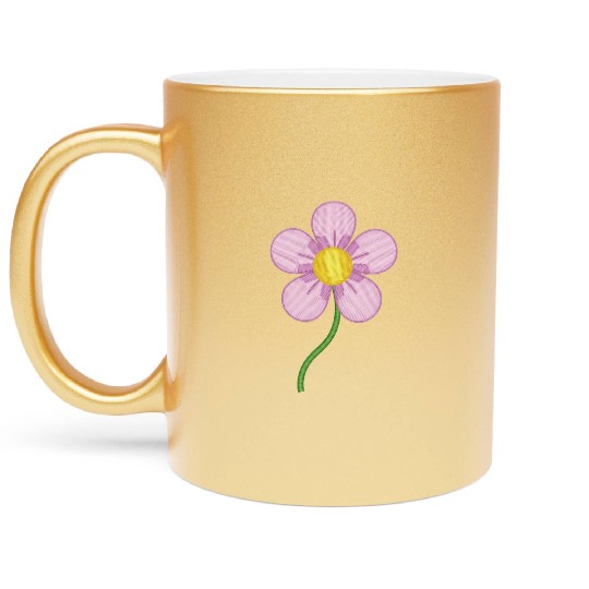 Cute Pink Embroidered Flower Illustration Metallic Mugs