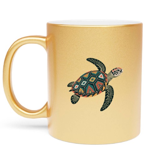 Sea Turtle Geometric Pattern Shell Metallic Mugs