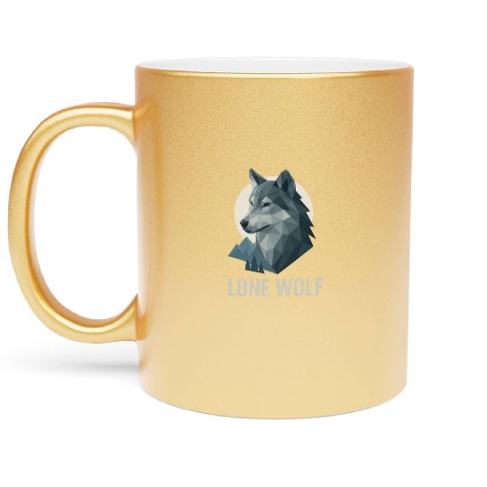 Lone Wolf – Geometric Wolf Head under Moon Wildern Metallic Mugs