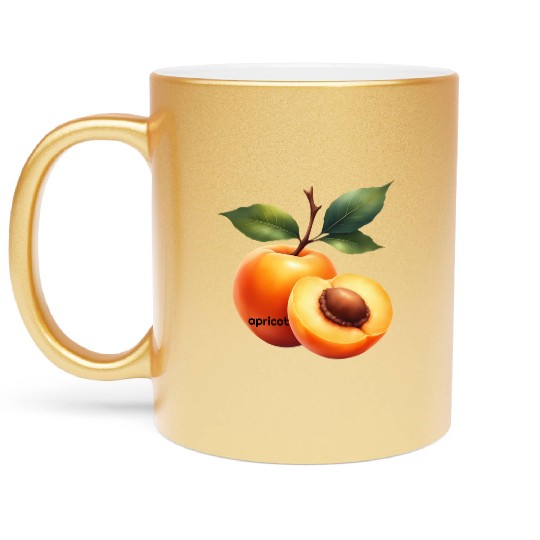 Apricot branch with green leaves Metallic Mugs