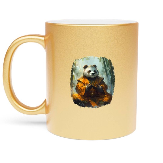 Meditating Panda In The Zen Bamboo Forest Metallic Mugs