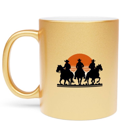 Western Riders at Sunset Metallic Mugs