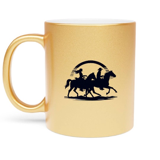 Western Sunset Horseback Riders Metallic Mugs