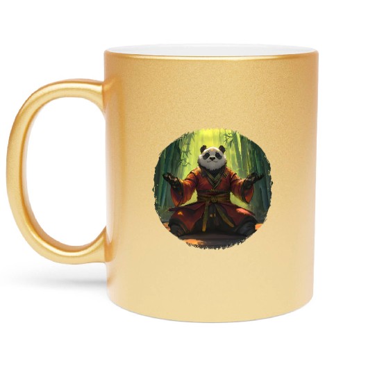 Meditating Panda In Bamboo Forest With Zen Energy Metallic Mugs