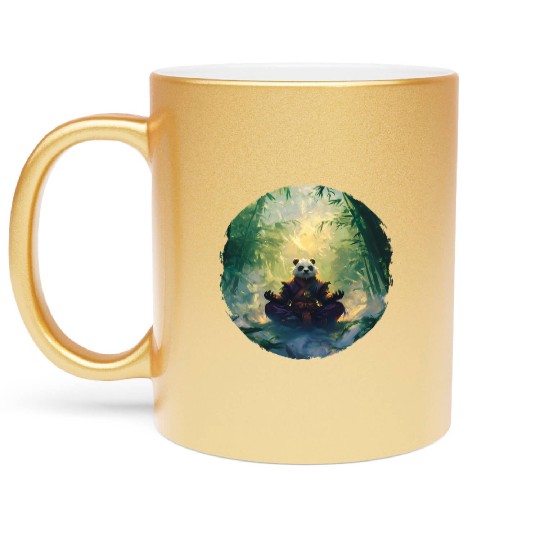 Panda Meditates In A Bright Bamboo Forest Metallic Mugs
