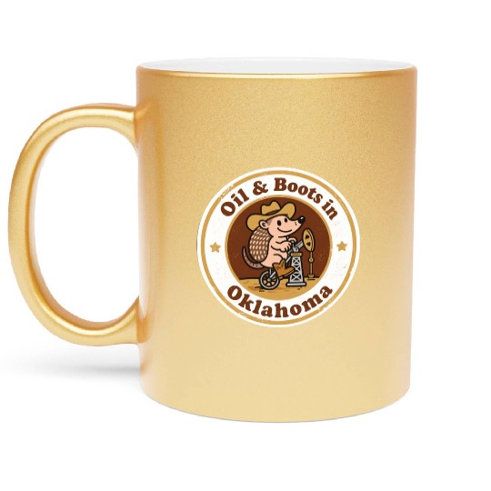 Oil Boots Oklahoma Vintage Artwork Metallic Mugs