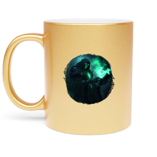 Green Shadow Mage with Burning Spell Book Metallic Mugs