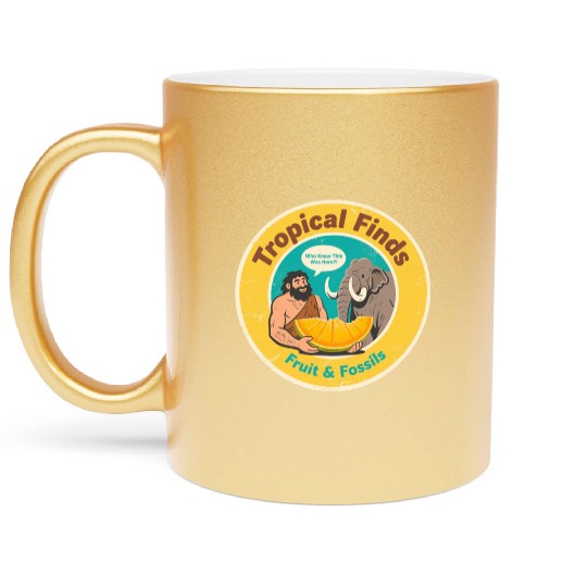 Caveman Mammoth Retro Ancient Fruit Discovery Metallic Mugs