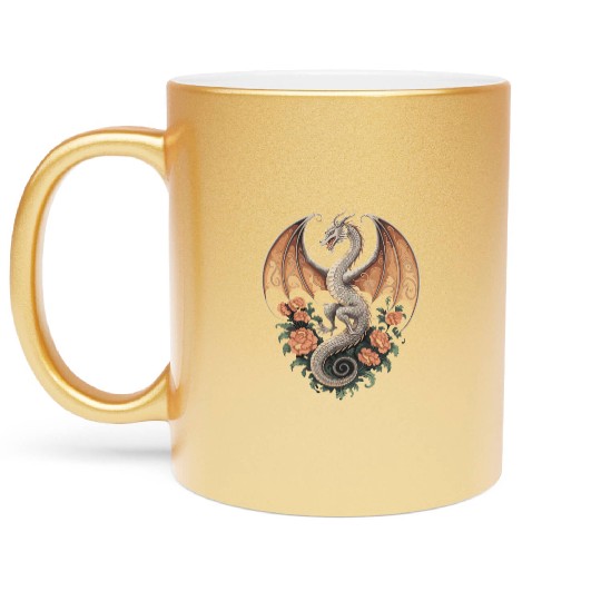 Majestic Dragon with Roses Fantasy Design Metallic Mugs