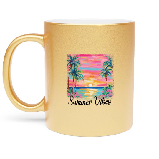 Summer Vibe Preppy Beach Metallic Mugs