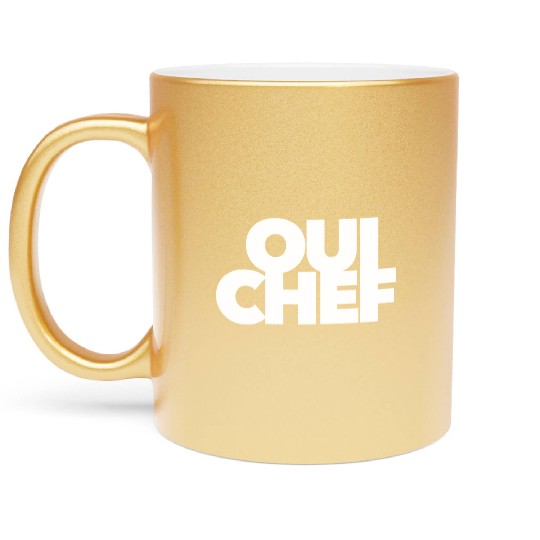 funny Oui Chef restaurant boss staff sous employee Metallic Mugs