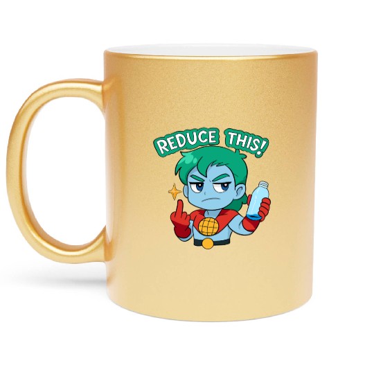 Chibi Style Captain Planet Reduce This!Design Metallic Mugs