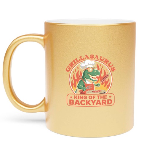 Funny Dinosaur BBQ Chef – Summer Grilling Metallic Mugs