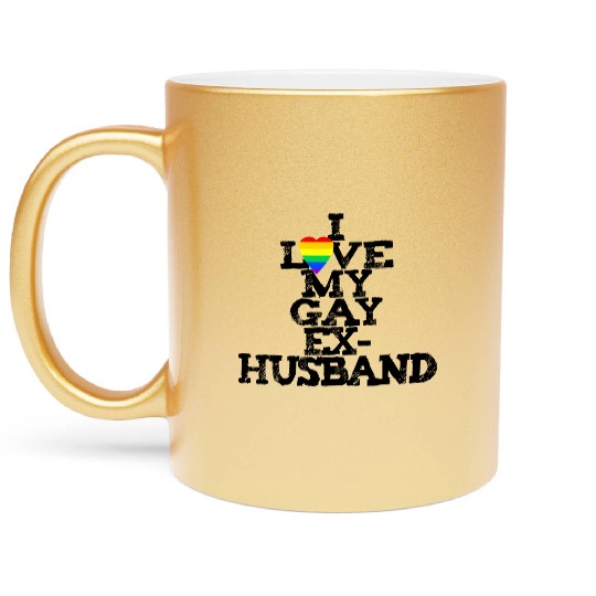 Rainbow Heart I Love My Gay Ex-Husband LGBTQ+ Ally Metallic Mugs