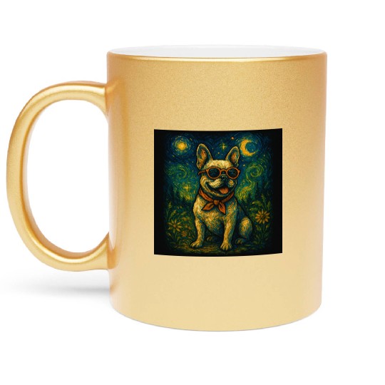 Starry Night Dog Funny Art Style Retro Glasses Pet Metallic Mugs