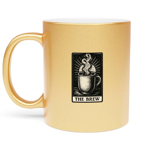The Brew – Coffee Tarot Card in Vintage Ink Metallic Mugs