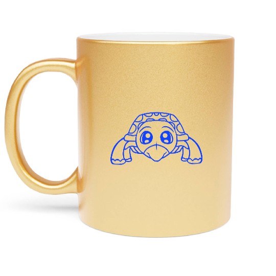 Turtle cute googly eyes little child happy cool Metallic Mugs