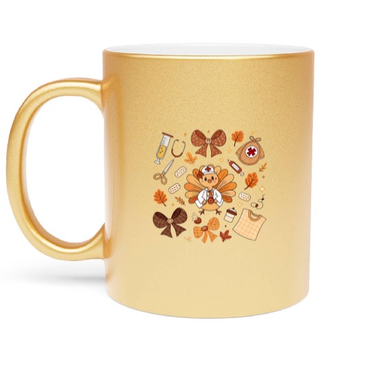 Boho Floral Nurse Thanksgiving Metallic Mugs