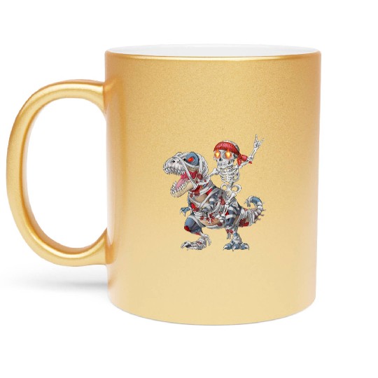 Rocker Skeleton Riding Mummy Dinosaur Halloween Metallic Mugs