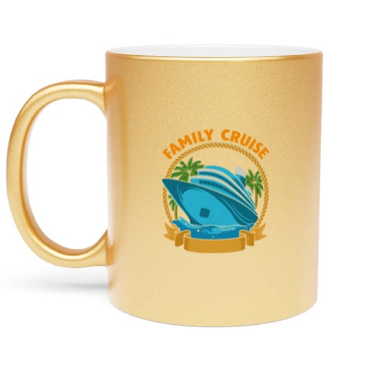 Family Cruise Ship Palm Trees Rope Metallic Mugs