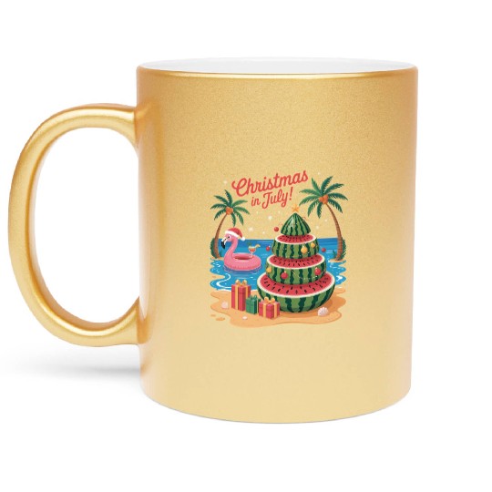 Christmas In July Watermelon Xmas Tree Santa Metallic Mugs