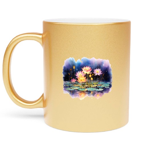 Retro Zen Lotus Firefly Night Metallic Mugs