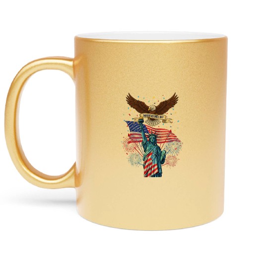 US flag with eagle and statue of liberty Metallic Mugs