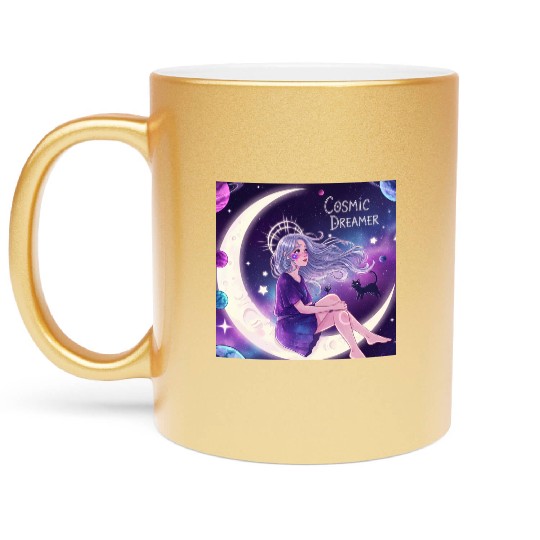 Cosmic Dreamer: Mystical Moon & Inner Peace Art Metallic Mugs