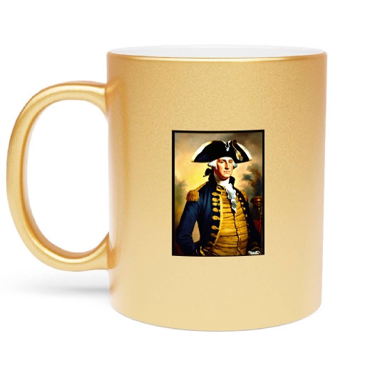 George Washington in revolutionary bttlefield a Metallic Mugs