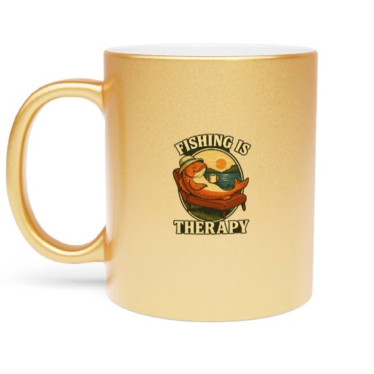 Fishing Is Therapy – Funny Relaxing Fish Design Metallic Mugs