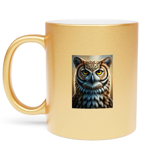 Majestic Owl Portrait Wildlife Wall Art Metallic Mugs