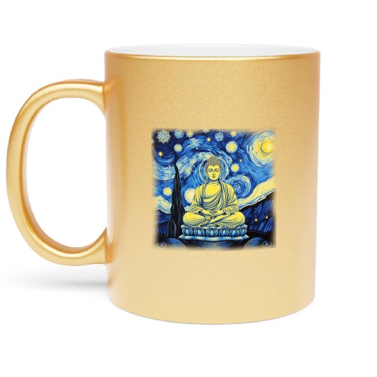 Starry Night Buddha Zen Art Inspired by Van Gogh Metallic Mugs