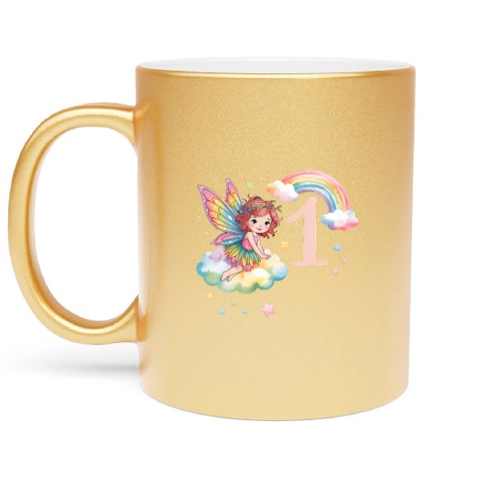 Magical Rainbow Fairy Elf 1st Birthday Girl Metallic Mugs