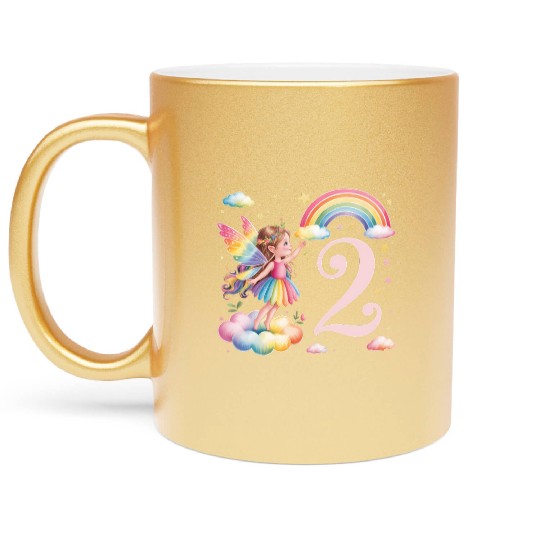 Magical Rainbow Fairy Elf 2nd Birthday Girl Metallic Mugs
